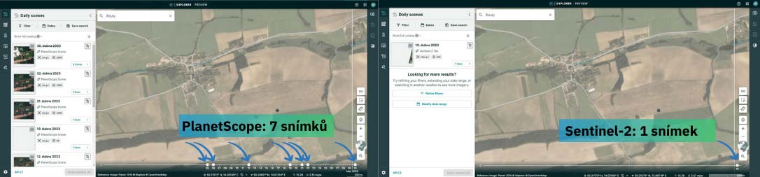 Obrázek 2: Porovnání dostupnosti snímků